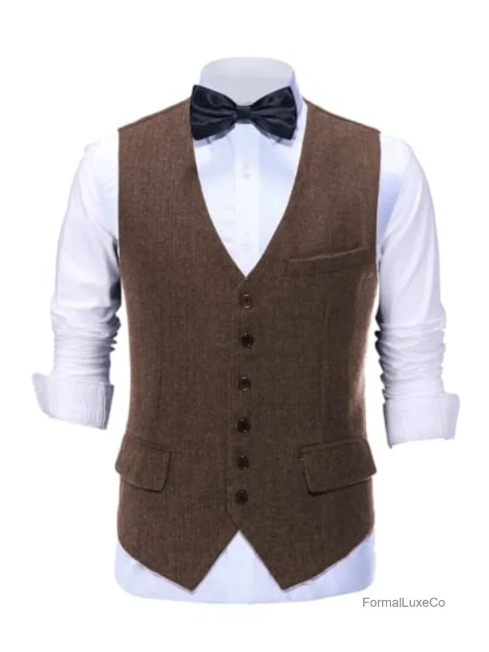 Men's Tweed Herringbone 3 Piece Suit Wedding Prom Tuxedo Peak Lapel